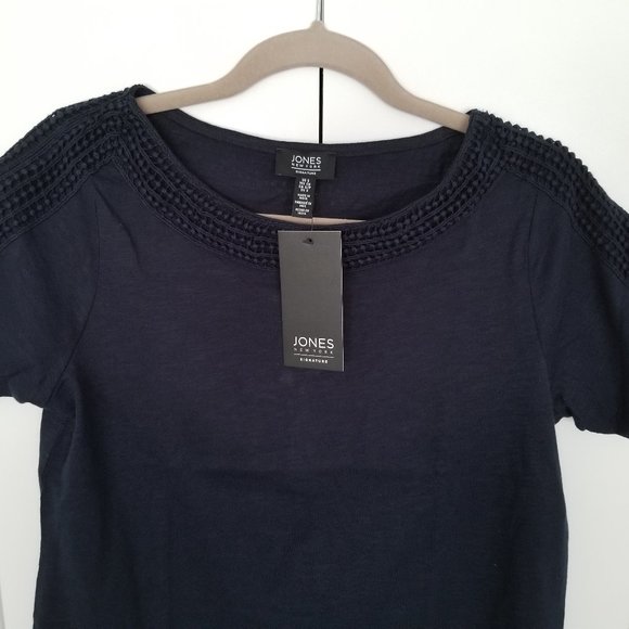 JONES NEW YORK KNIT TOP NAVY BLUE SHORT SLEEVE S - Picture 2 of 6